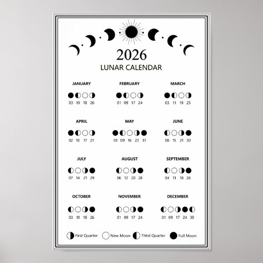 Mondphasen-Kalender 2026 Minimalistisch Poster (Vorne)