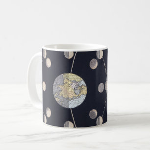 Mondphasen mit Erde & Sonne, Vintage-Astronomie Kaffeetasse