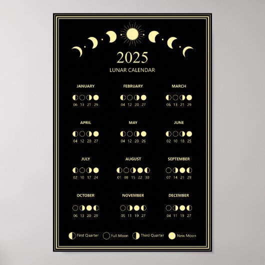 Mondphasen-Mondkalender 2025 Minimalistischer Kale Poster (Vorne)
