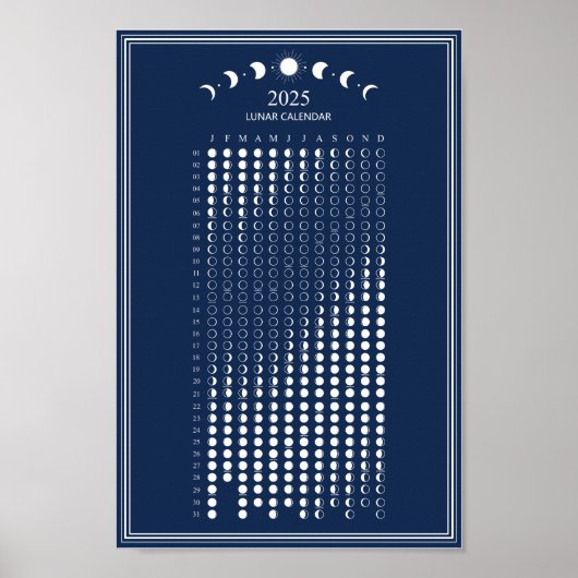 Mondphasen-Mondkalender 2025 Minimalistischer Kale Poster (Vorne)