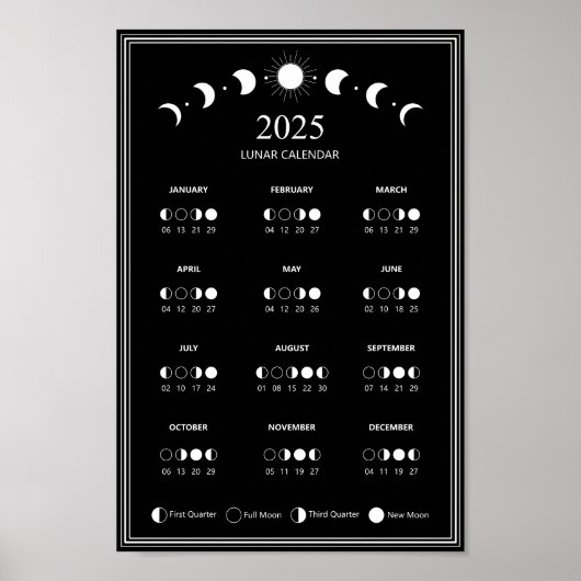 Mondphasen-Mondkalender 2025 Minimalistischer Kale Poster (Vorne)