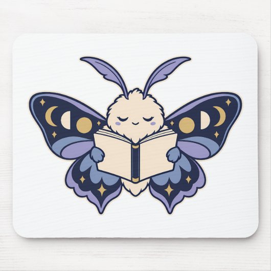 Mondphasen-Motten-Lesebuch-Mauspad Mousepad (Vorne)
