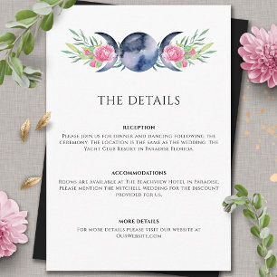 Mondphasen Pink Floral Metaphysische Hochzeit Begleitkarte