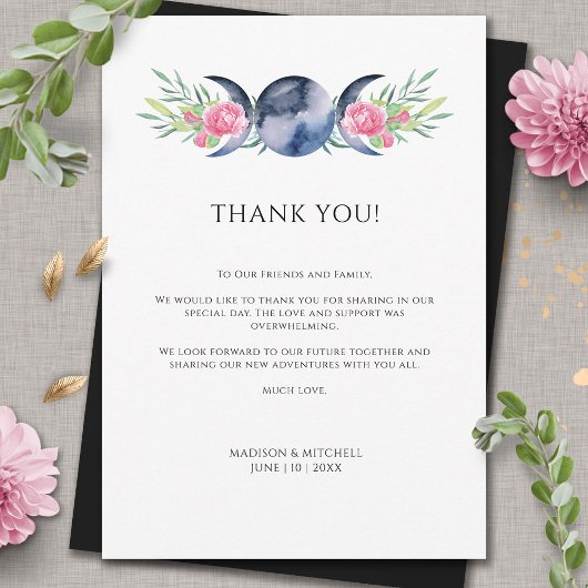 Mondphasen Pink Floral Metaphysische Hochzeit Dankeskarte