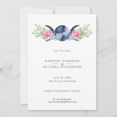 Mondphasen Pink Floral Metaphysische Hochzeit Save The Date (Vorderseite)