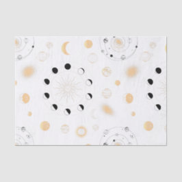 Mondphasen Planeten umkreisen Gold Schwarz-weiß Seidenpapier