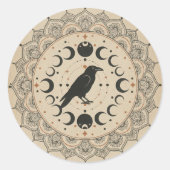 Mondphasen-Raben-Mandala Runder Aufkleber (Vorderseite)