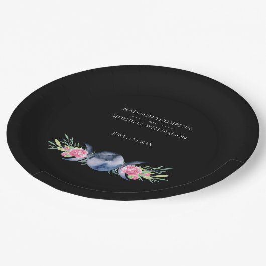 Mondphasen Rosen Blumenrosen Metaphysische Hochzei Pappteller (Schrägansicht)