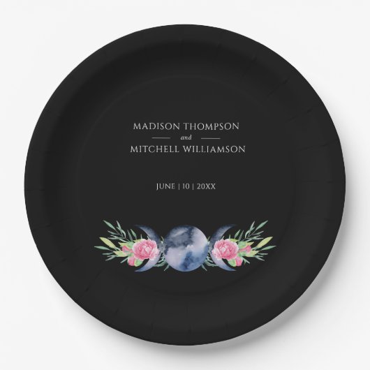 Mondphasen Rosen Blumenrosen Metaphysische Hochzei Pappteller (Vorderseite)