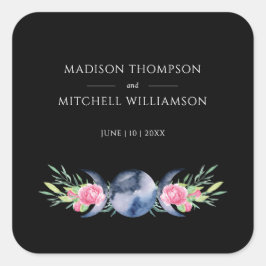 Mondphasen Rosen Blumenrosen Metaphysische Hochzei Quadratischer Aufkleber