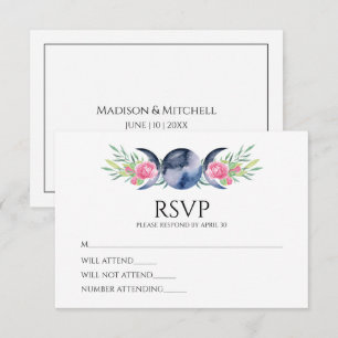 Mondphasen Rosen Blumenrosen Metaphysische Hochzei RSVP Karte