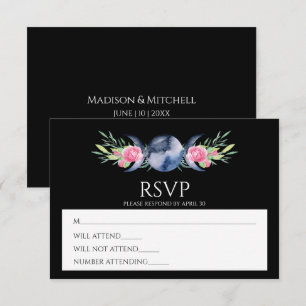 Mondphasen Rosen Blumenrosen Metaphysische Hochzei RSVP Karte