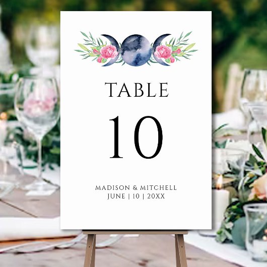 Mondphasen Rosen Blumenrosen Metaphysische Hochzei Tischnummer