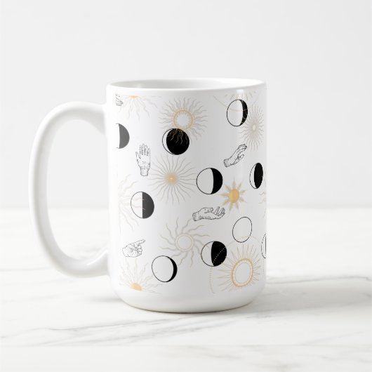 Mondphasen Sonnen Handsignale Retrowolken Kaffeetasse (Links)