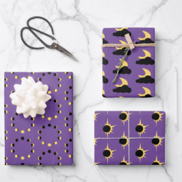 Mondphasen und Eklipsen lila Geschenkpapier Set