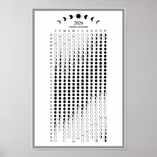 Mondphasen-Zyklen 2026 Minimalistischer Kalender Poster (Vorne)