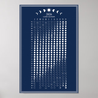 Mondphasen-Zyklen 2026 Minimalistischer Kalender Poster