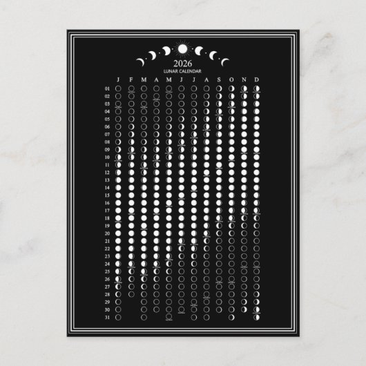 Mondphasen-Zyklen 2026 Minimalistischer Kalender Postkarte (Vorderseite)