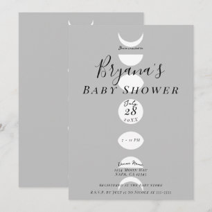 Mondphasen Zyklen Grau & Weiß Babyparty Einladung