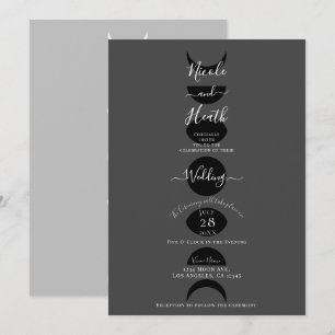 Mondphasen Zyklen Schwarz Grau & Weiß Hochzeit    Einladung