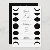 Mondphasen Zyklen Schwarz & Weiß Hochzeit Einladung (Vorne/Hinten)