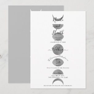 Mondphasen Zyklen Silver Gray & White Wedding Einladung