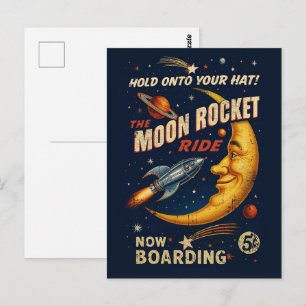 Mondraketen-Fahrt Postkarte – Vintage Retro Sci-Fi