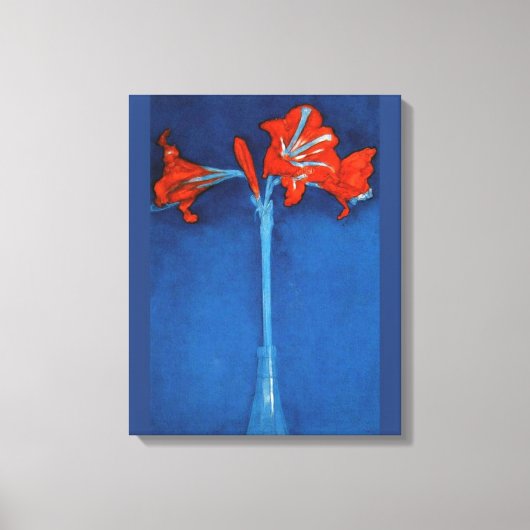 Mondrian - Amaryllis auf blauem Hintergrund Leinwanddruck (Vorderseite)