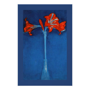 Mondrian - Amaryllis auf blauem Hintergrund. Poster