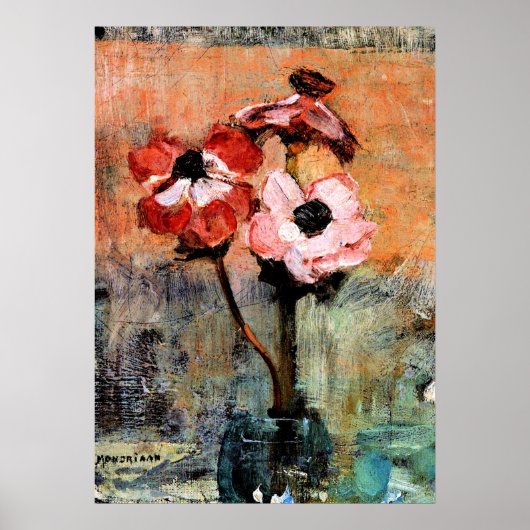 Mondrian - Anemonen in einer Vase Poster (Vorne)