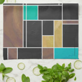 Mondrian Aquamarin Brown Black Print Küchentuch (Gefaltet)