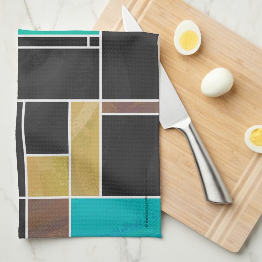 Mondrian Aquamarin Brown Black Print Küchentuch (Viertel Falte)