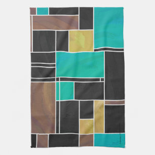 Mondrian Aquamarin Brown Black Print Küchentuch