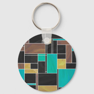 Mondrian Aquamarin Brown Black Print Schlüsselanhänger