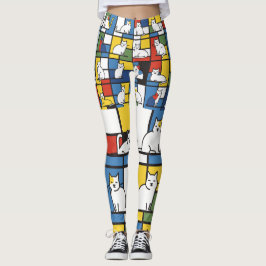 Mondrian Art Inspiriert Cat Illustration Leggings