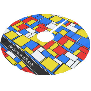 Mondrian Art-rotes blaues gelbes schwarzes Polyester Weihnachtsbaumdecke