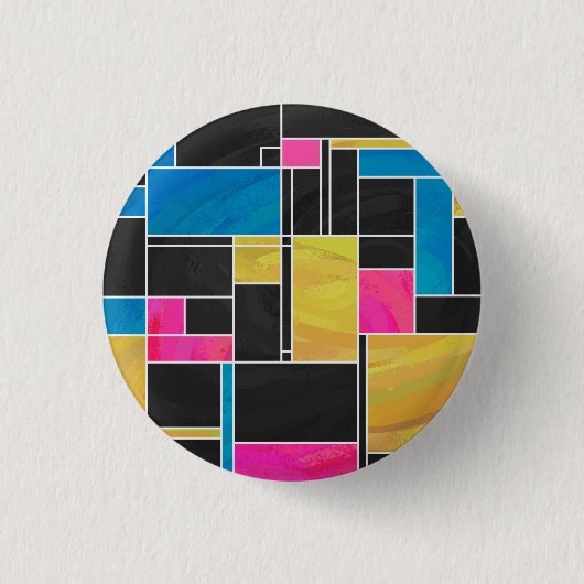 Mondrian Blue Pink Black Print Button (Vorderseite)