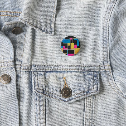 Mondrian Blue Pink Black Print Button (Beispiel)