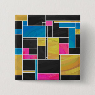 Mondrian Blue Pink Black Print Button