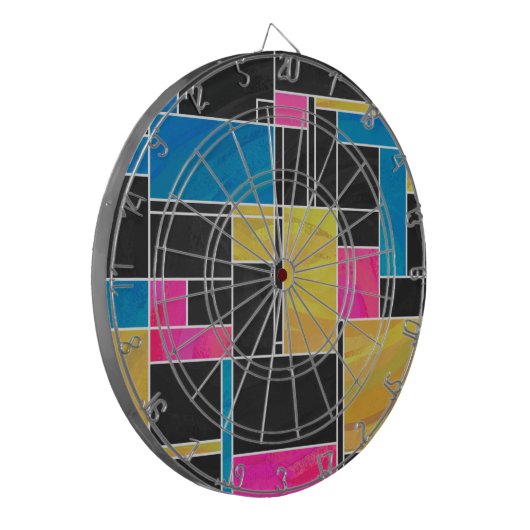 Mondrian Blue Pink Black Print Dartscheibe (Vorderseite Links)