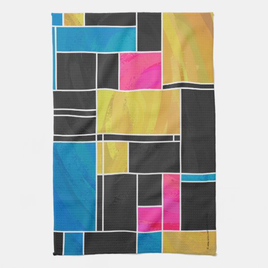 Mondrian Blue Pink Black Print Handtuch (Vertikal)