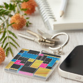 Mondrian Blue Pink Black Print Schlüsselanhänger (Vorderseite rechts)