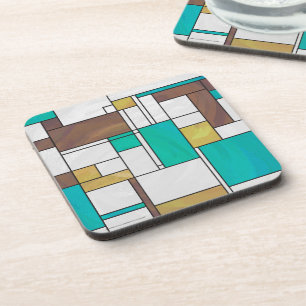 Mondrian Braun Gelb Türkis Druck Untersetzer