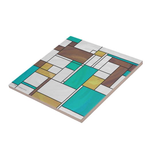 Mondrian Brown gelber aquamariner Druck Fliese (Seite)
