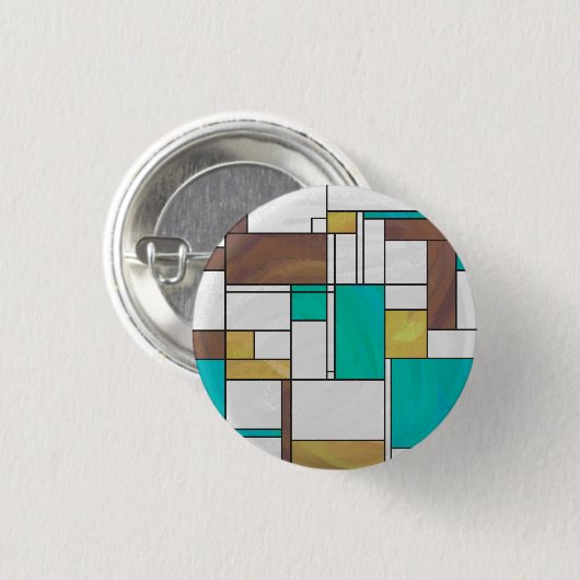 Mondrian Brown Yellow Aquamarin Print Button (Vorne & Hinten)