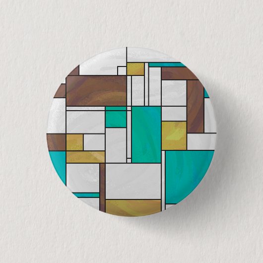 Mondrian Brown Yellow Aquamarin Print Button (Vorderseite)