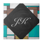 Mondrian Brown Yellow Aquamarin Print Fliese (Vorderseite)