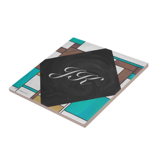 Mondrian Brown Yellow Aquamarin Print Fliese (Seite)