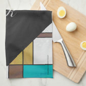 Mondrian Brown Yellow Aquamarin Print Geschirrtuch (Viertel Falte)