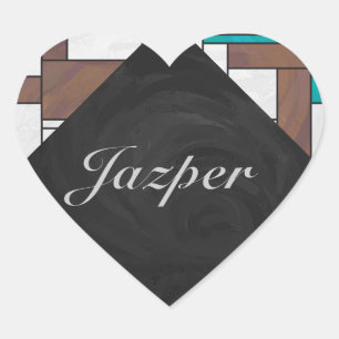 Mondrian Brown Yellow Aquamarin Print Herz-Aufkleber